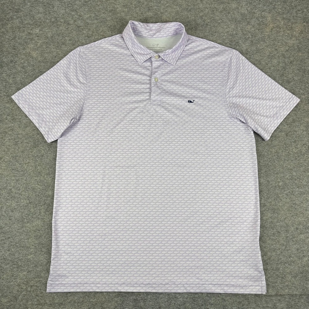 Vineyard Vines Performance Polo Shirt Fish AOP Polyester Purple Mens Large L